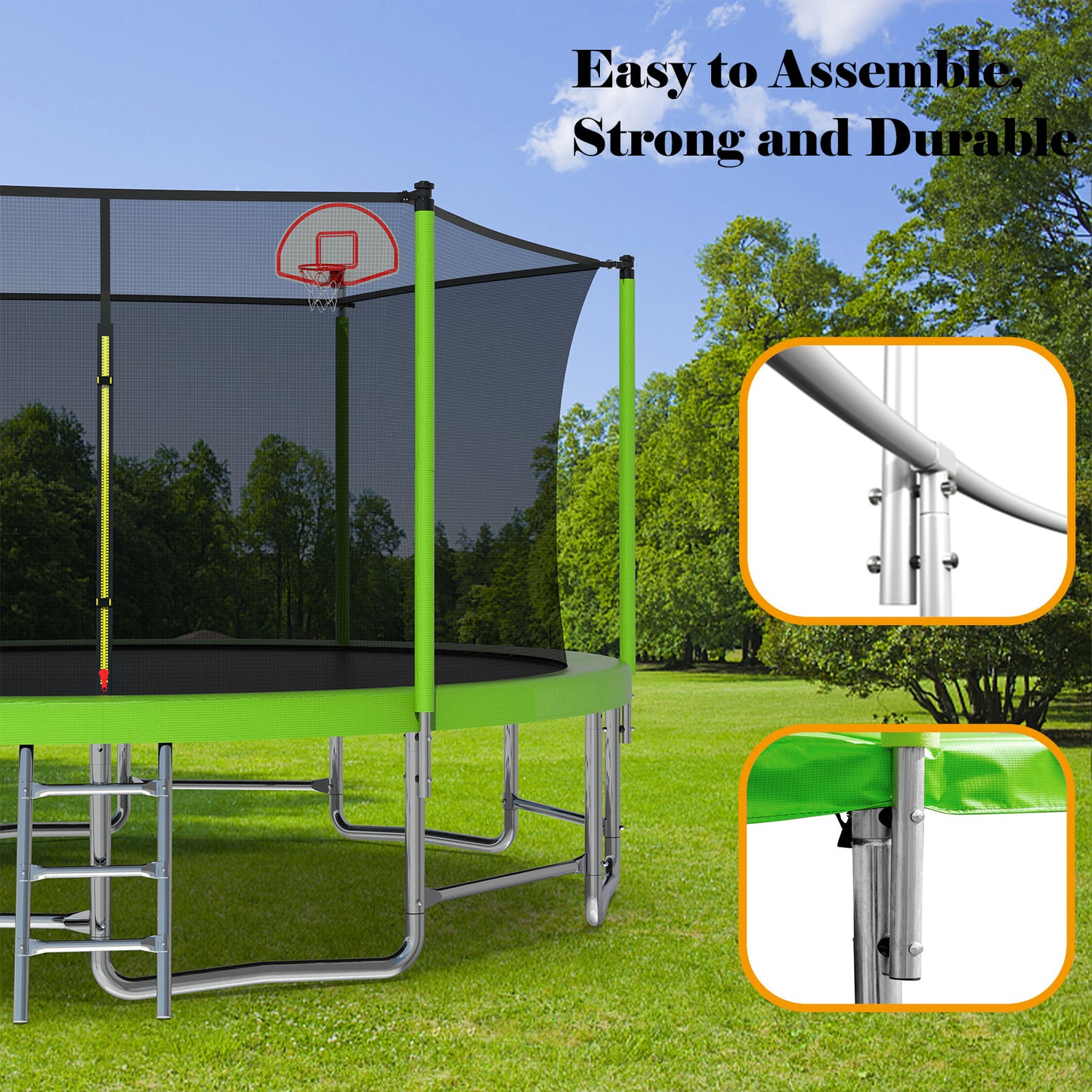 16FT Outdoor Trampoline with Safety Enclosure Net, Heavy-Duty 1320lbs Capacity Backyard Trampoline, Recreational Trampoline with Basketball Hoop, Ideal for Children, Kindergarten, Green