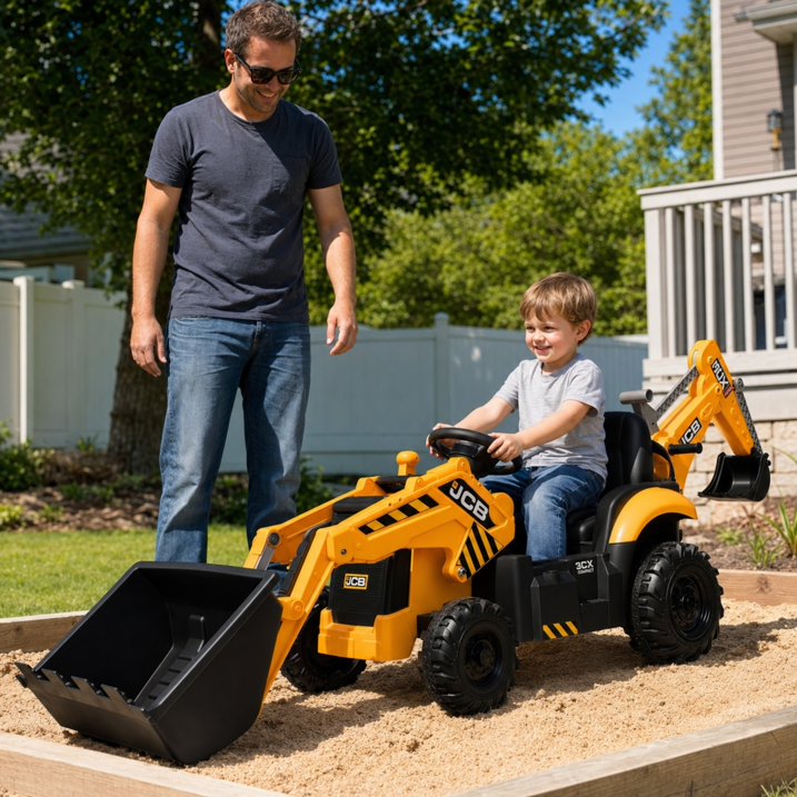 SHINPT Ride on Excavator, JCB, 24V Dual Motors, Digger Ride on Toy, Front Loader & Backhoe, Remote Control Construction Toy, Yellow, for Toddler Boys 3-5 Years Old
