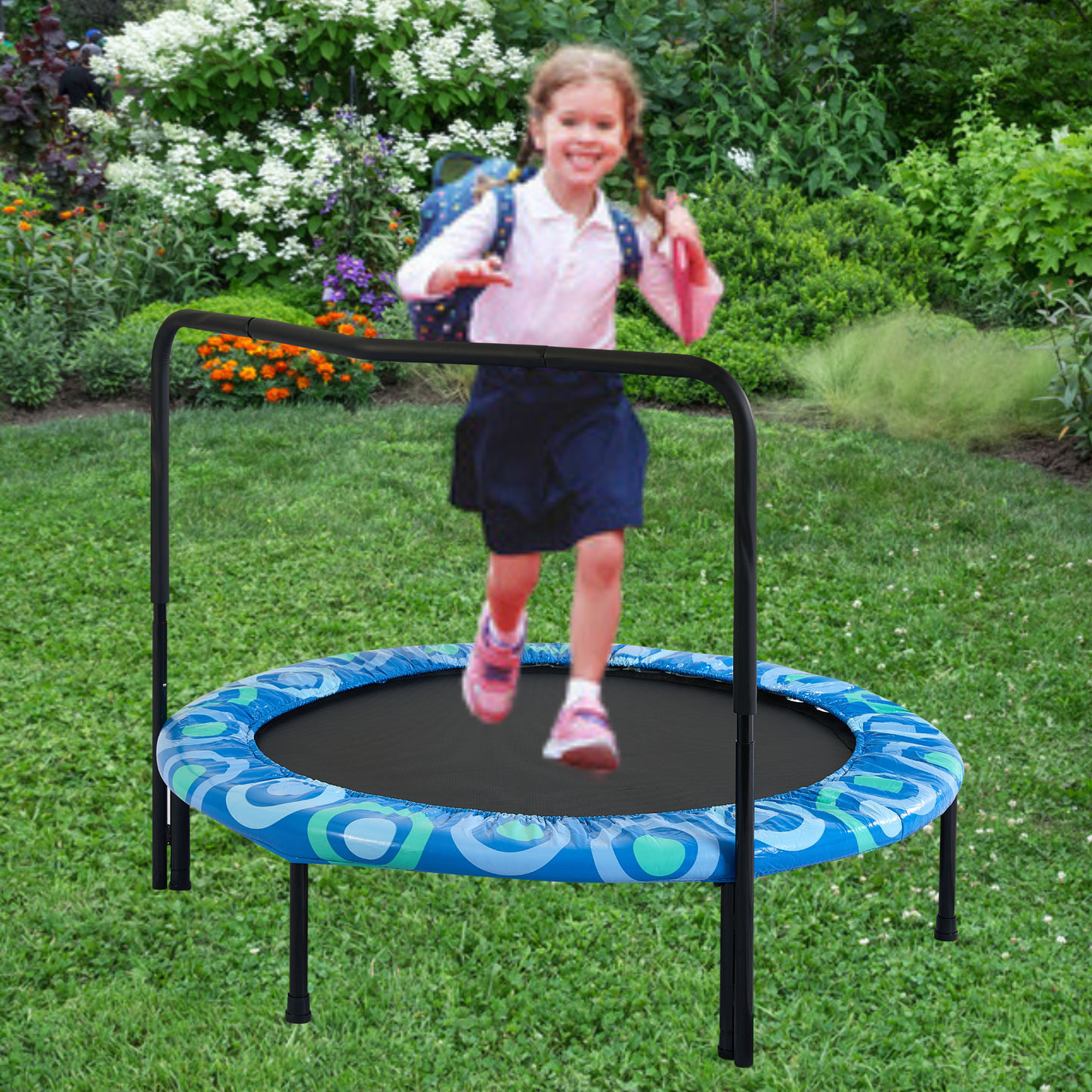 48" Mini Trampoline for Kids Ages 3-7, Foldable Kids Trampoline with Foam Handle for Indoor & Outdoor, SHINPT Trampoline for Boys&Girls, Blue Rebounder Exercise Trampoline for Backyard, Patio