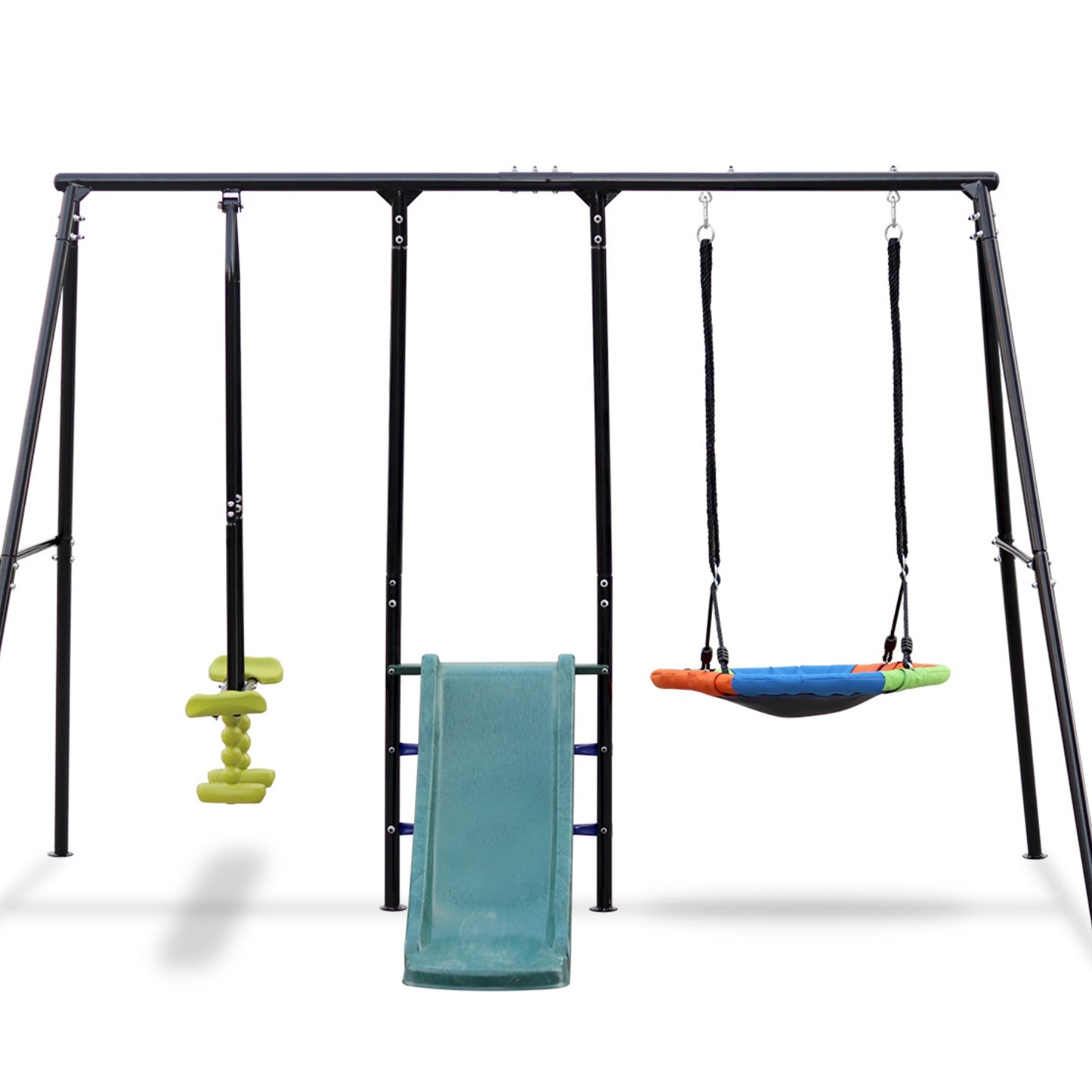 Swing Sets for Backyard, SHINPT 3 in 1 Metal Swing Set with Slide and Glider, Toddler Swing Set with Saucer Swing for Age 3-10, Playground Swingset Outdoor with 550Lbs Capacity, Easy to Assemble