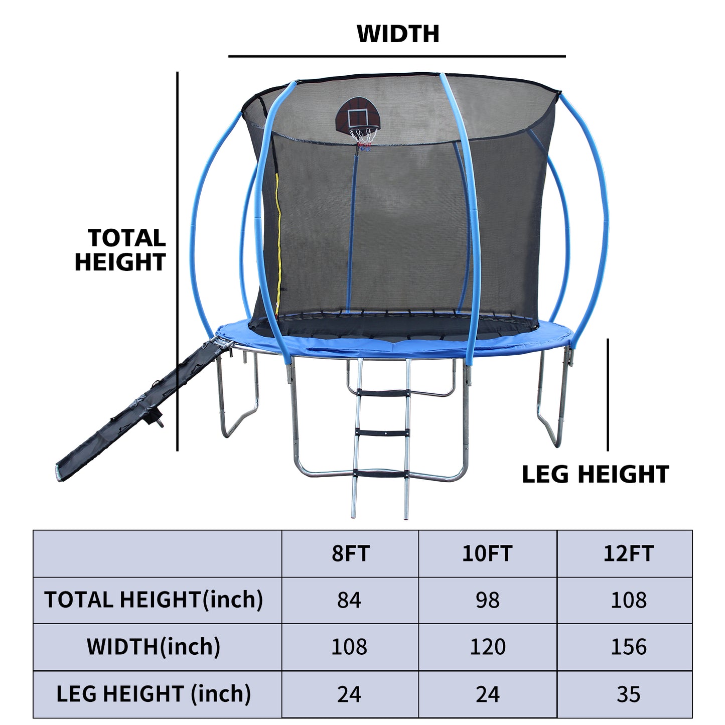 SHINPT Trampoline with Enclosure Net, Recreational Trampolines with Ladder and Anti Rust Coating, Kid's Rebounder Outdoor Trampoline, Pumpkin-shaped Trampoline with Slide and Basket Board for Garden