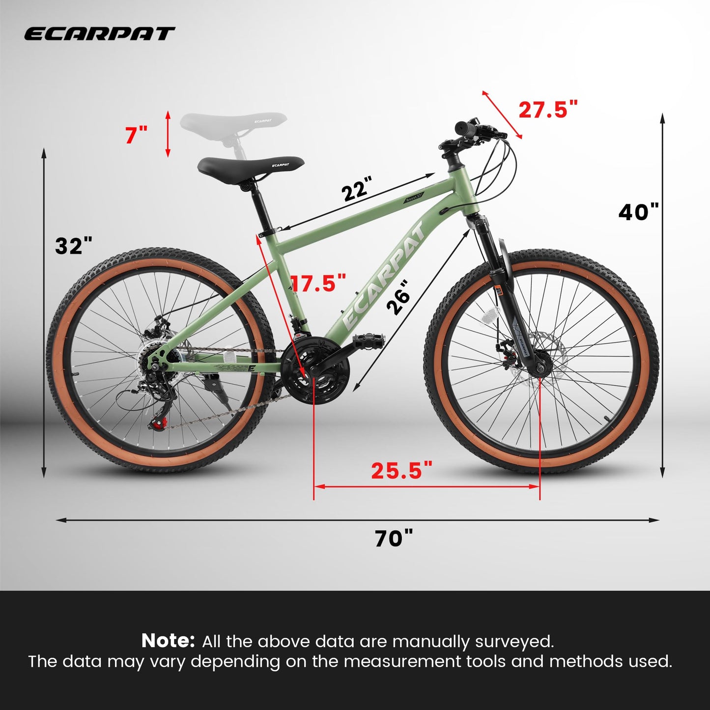 27.5 Inch Mountain Bike for Adults and Teenager, Fits Riders 5'3”-5'9”, 21-Speed/High-Carbon Steel/Green, Ideal for Commuting and Outdoor Exploration