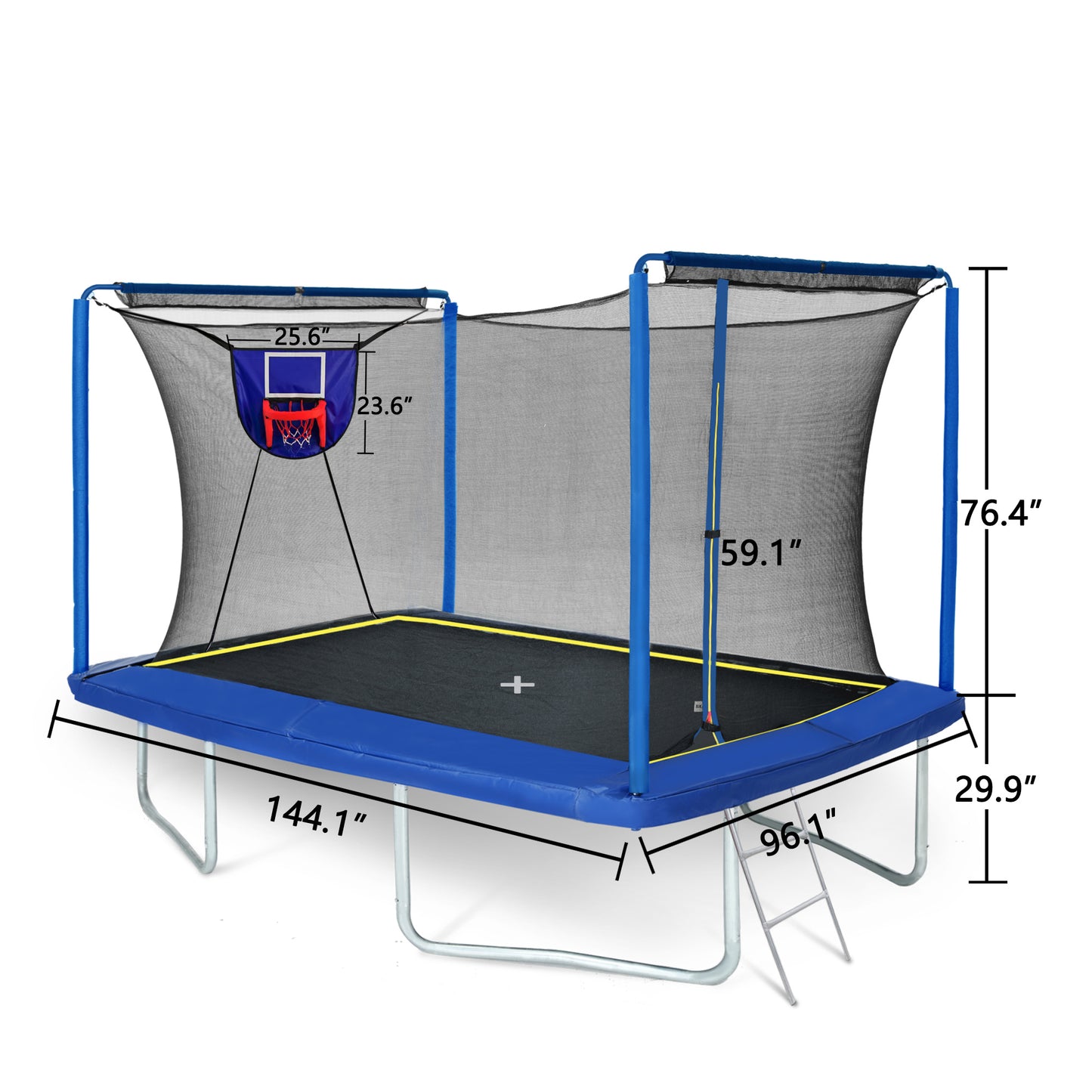 8x12 FT Heavy Duty Rectangular Trampoline with Safety Enclosure Net, Basketball Hoop & Ladder for Kids and Adults, 1200lbs Capacity, UV-Resistant Jump Mat, Ideal for Gymnastics & Backyard Fun