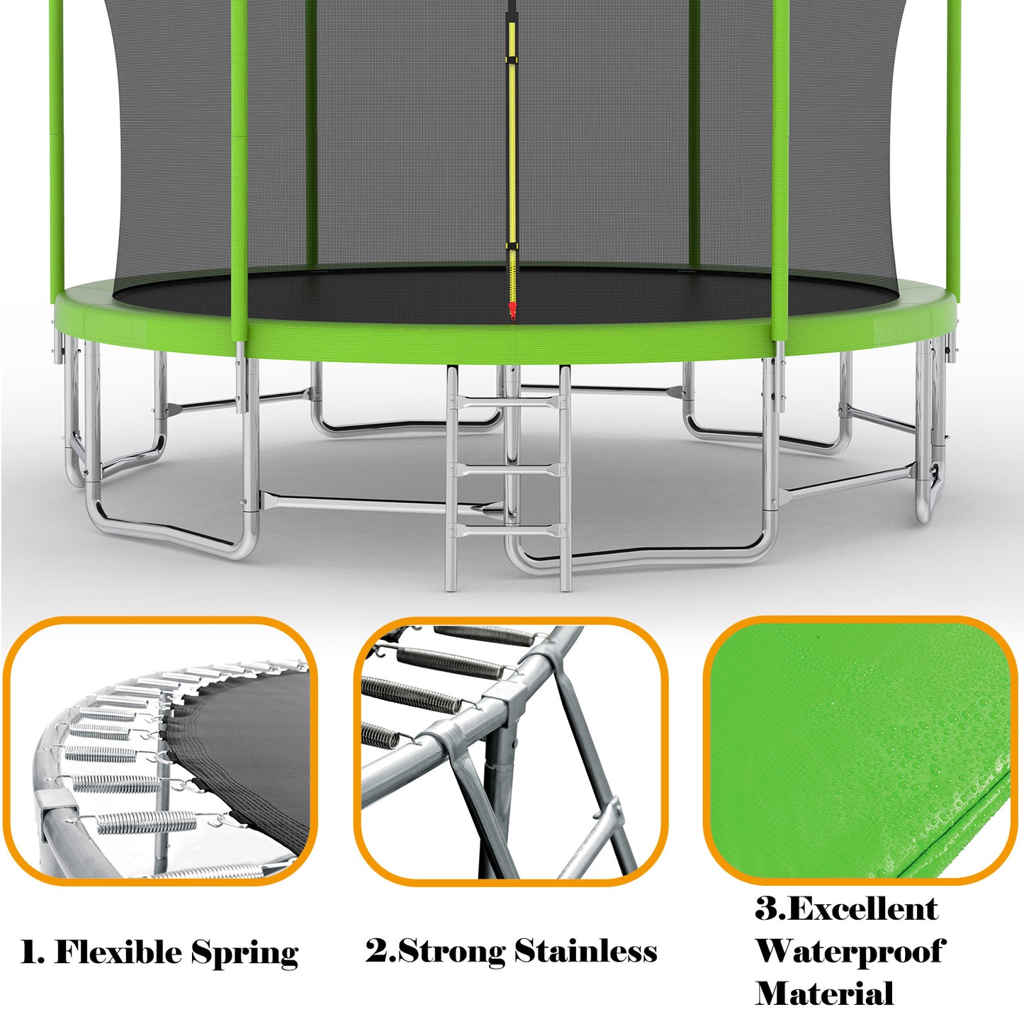 16FT Outdoor Trampoline with Safety Enclosure Net, Heavy-Duty 1320lbs Capacity Backyard Trampoline, Recreational Trampoline with Basketball Hoop, Ideal for Children, Kindergarten, Green