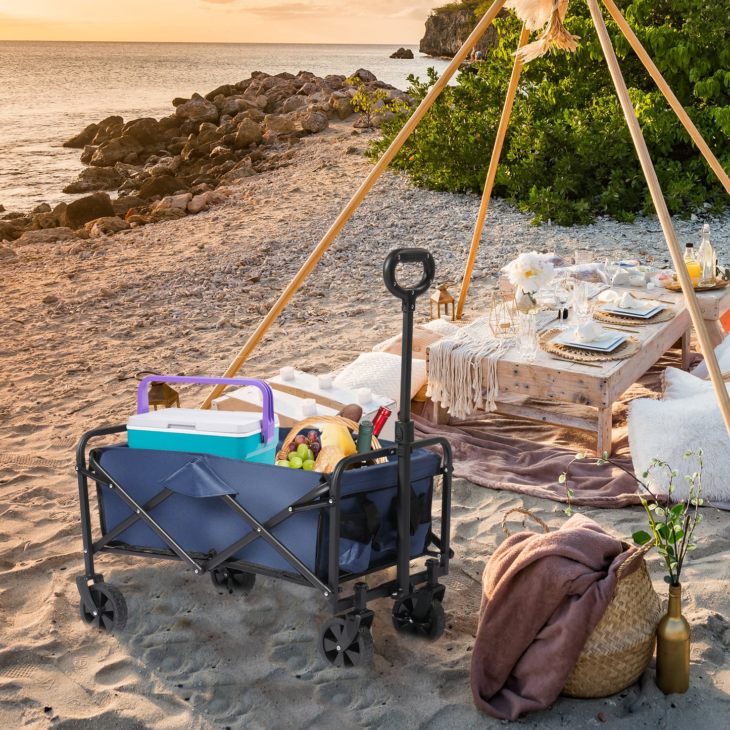 SHINPT Wagon Cart with Wheels Foldable, Folding Wagons Carts with Silent Universal Wheels, Large Grocery Cart On Wheels, Heavy Duty Utility for Shopping Beach Sports Fishing Camping, Grey