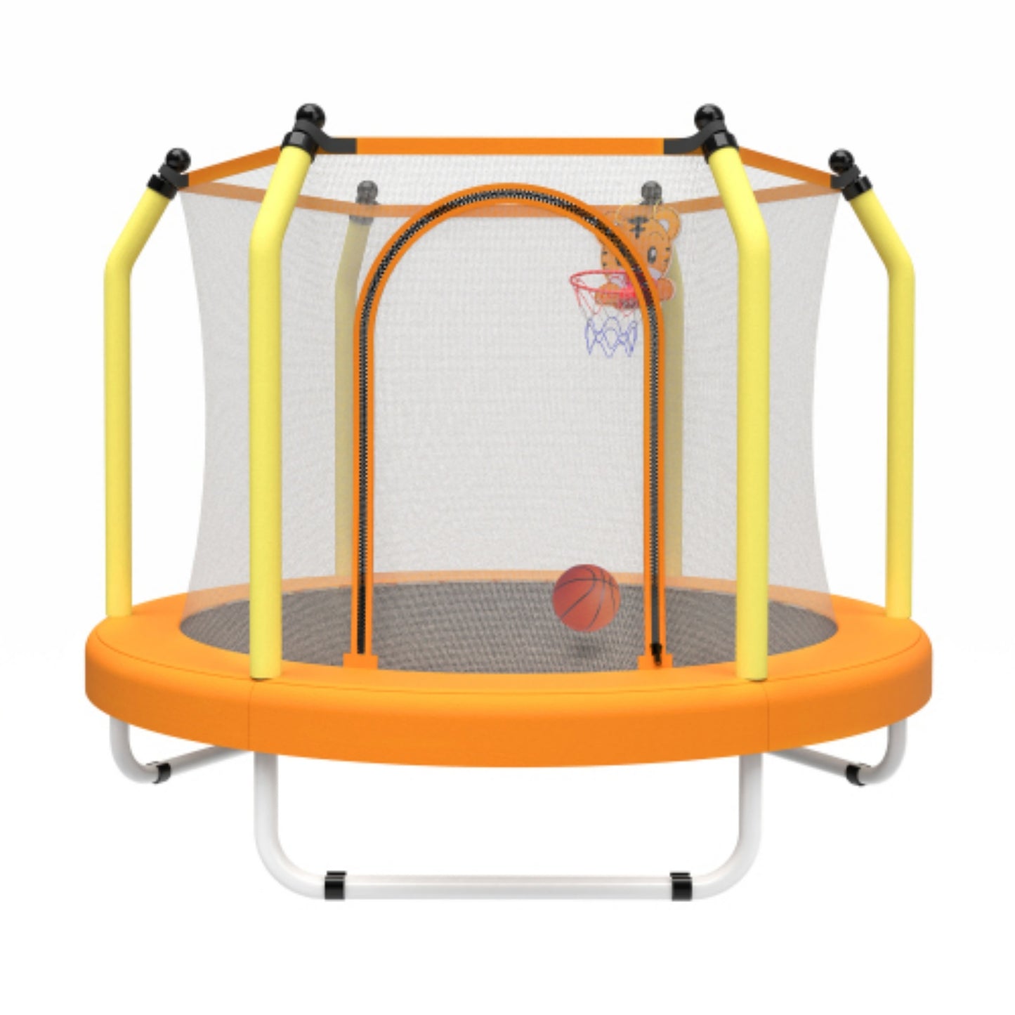 55" Toddler Trampoline with Enclosure Net, 4.6 ft Mini Trampoline for Kids with Basketball Hoop, Indoor Outdoor Toddler Recreational Tranpolines , Gifts for Boys Girls Aged 3-6