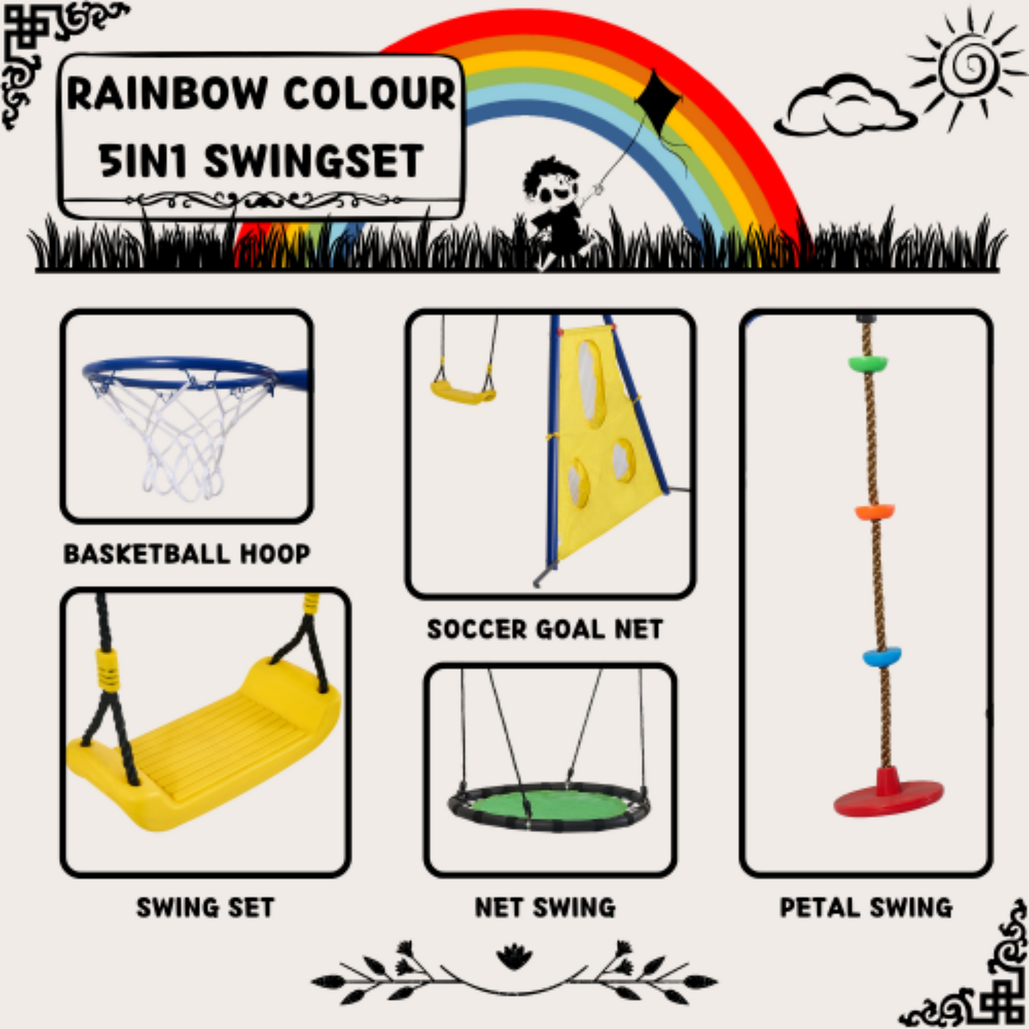 Swing Set for Backyard, SHINPT Kids Outdoor Play Equipment with Saucer Swing, Basketball Hoop and Football Net, Heavy-Duty Metal Swing Sets with 550 lbs Supports for Outdoor, Yard, Park, Backyard