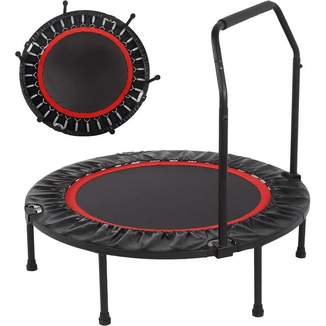 Shinpt 40" Foldable Mini Trampoline Max Load 300lbs, Fitness Rebounder with Adjustable Foam Handle, Exercise Trampoline with Safety Pad Max for Adults for Indoor/Garden Workout.