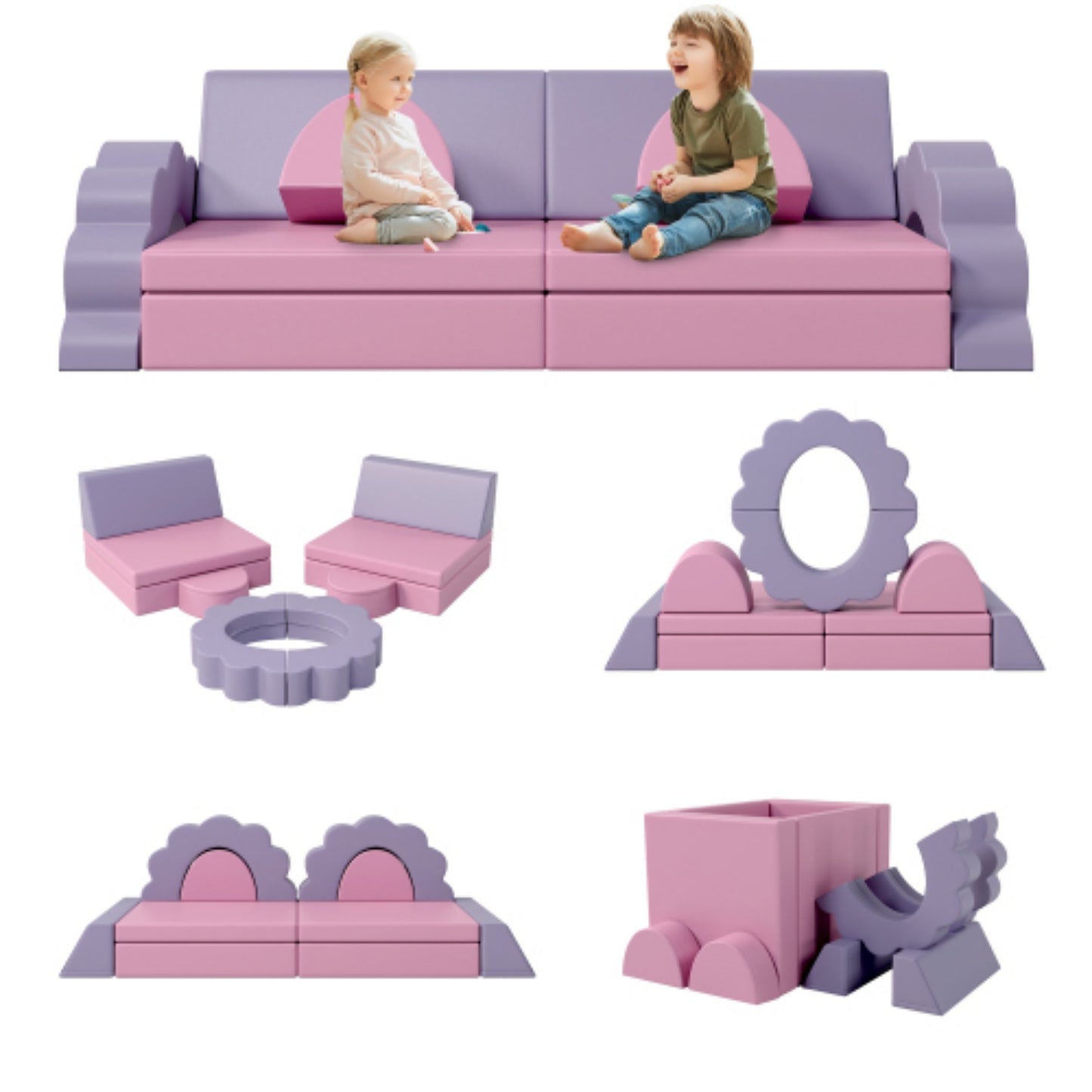 10PCS Modular Kids Play Couch with Climbing Slope, PU Leather Toddler Couch Sofa for Baby Indoor, Climbing Toys for Toddlers 1-3 Inside, Soft Foam Climbing Blocks for Infant, Kids, Pre-school