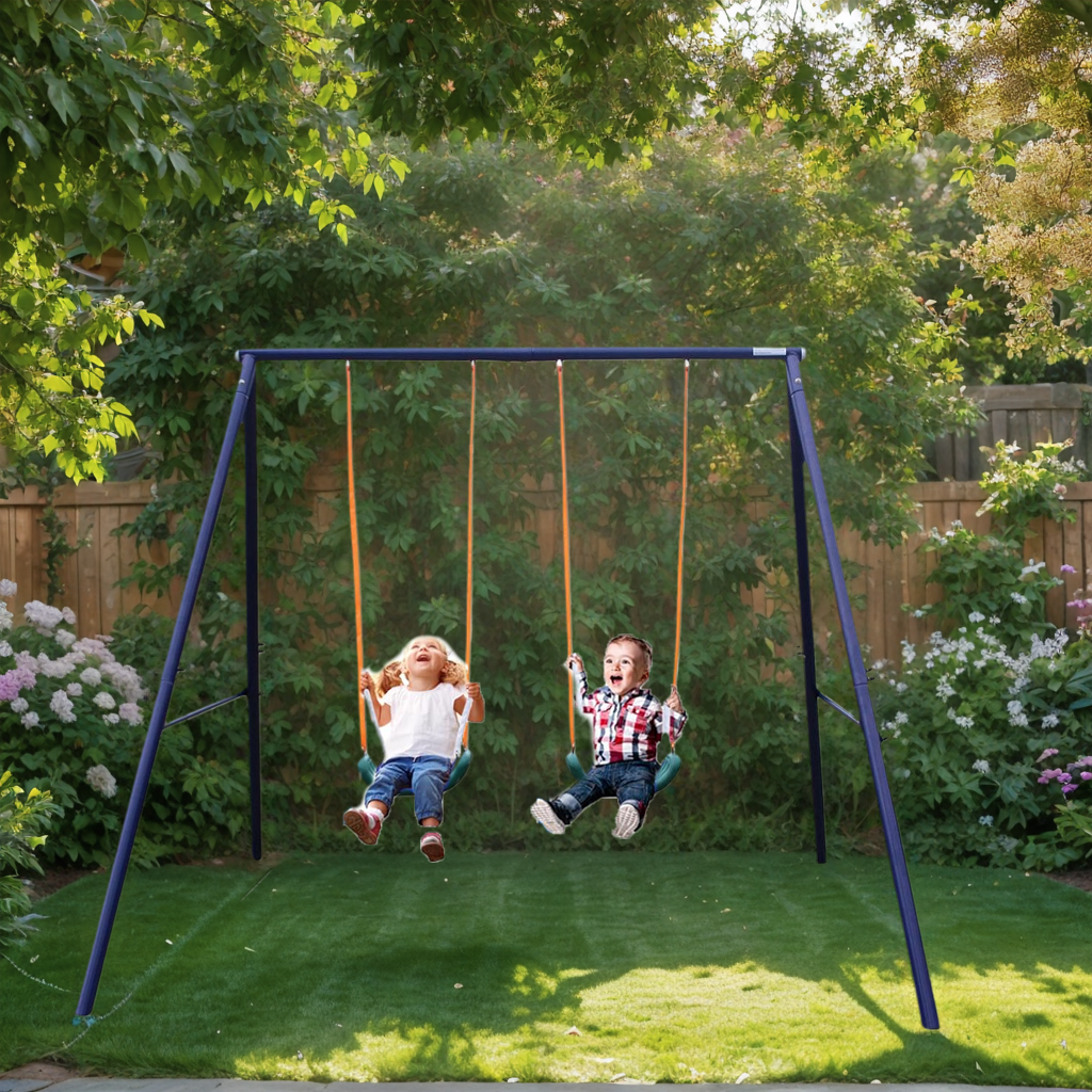 Swing Sets for Backyard, SHINPT Kids Swing Set with 2 Belt Swings, Toddler Swing Set with 200Lbs Capacity, Heavy-Duty A Frame Metal Swing Set for Age 3-8, Outdoor Playground Playset for Boys/Girls
