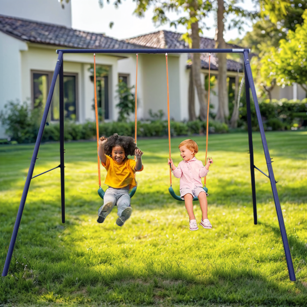 Swing Sets for Backyard, SHINPT Kids Swing Set with 2 Belt Swings, Toddler Swing Set with 200Lbs Capacity, Heavy-Duty A Frame Metal Swing Set for Age 3-8, Outdoor Playground Playset for Boys/Girls