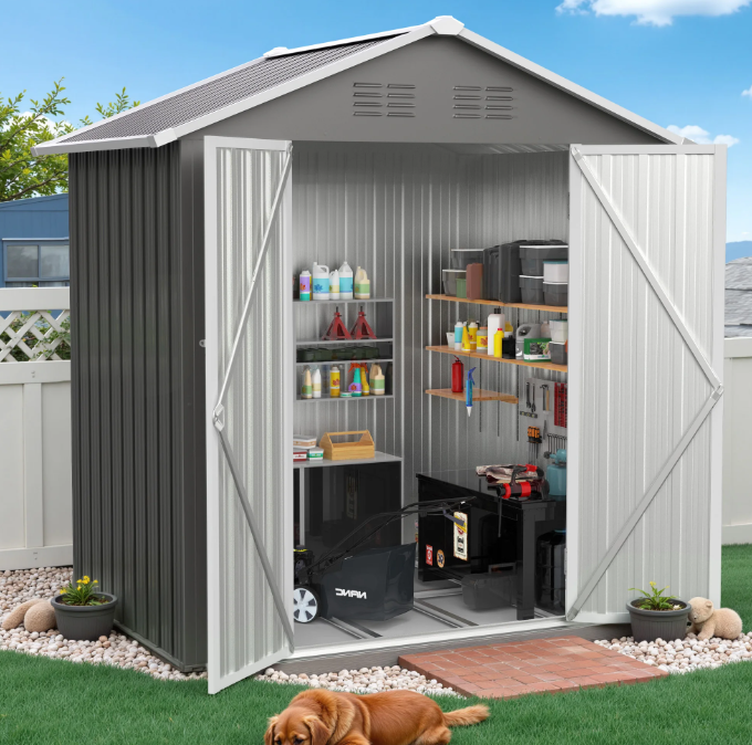 Outdoor Storage Shed, All Weather Metal Shed, Aluminum Frame, Waterproof, Durable, Garden, Backyard, Lawn Tool Shed, Dark Gray
