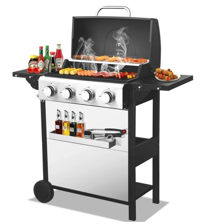 Shinpt 3-Burner Stainless Steel Gas Grill with Two Foldable Shelves, 40000 BTU Patio Barbecue Grill for Outdoor BBQ, Camping and Outdoor Cooking Kitchen