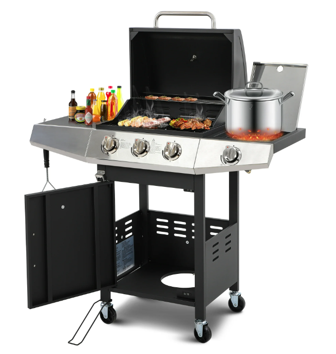 40000BTU Gas Grill, 3-Burner Grill with Built-in Thermometer, Stainless Steel Gas Grill for Outdoor Cooking