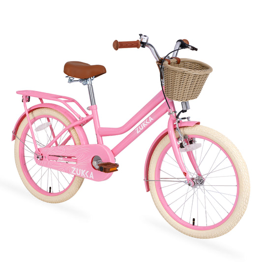 20 inch Girls Bike for 7-10 Years Old Kids, SHINPT Kids Bicycle with Basket & Lightweight, Comfortable City Bikes with Rear Rack and Basket, Pink