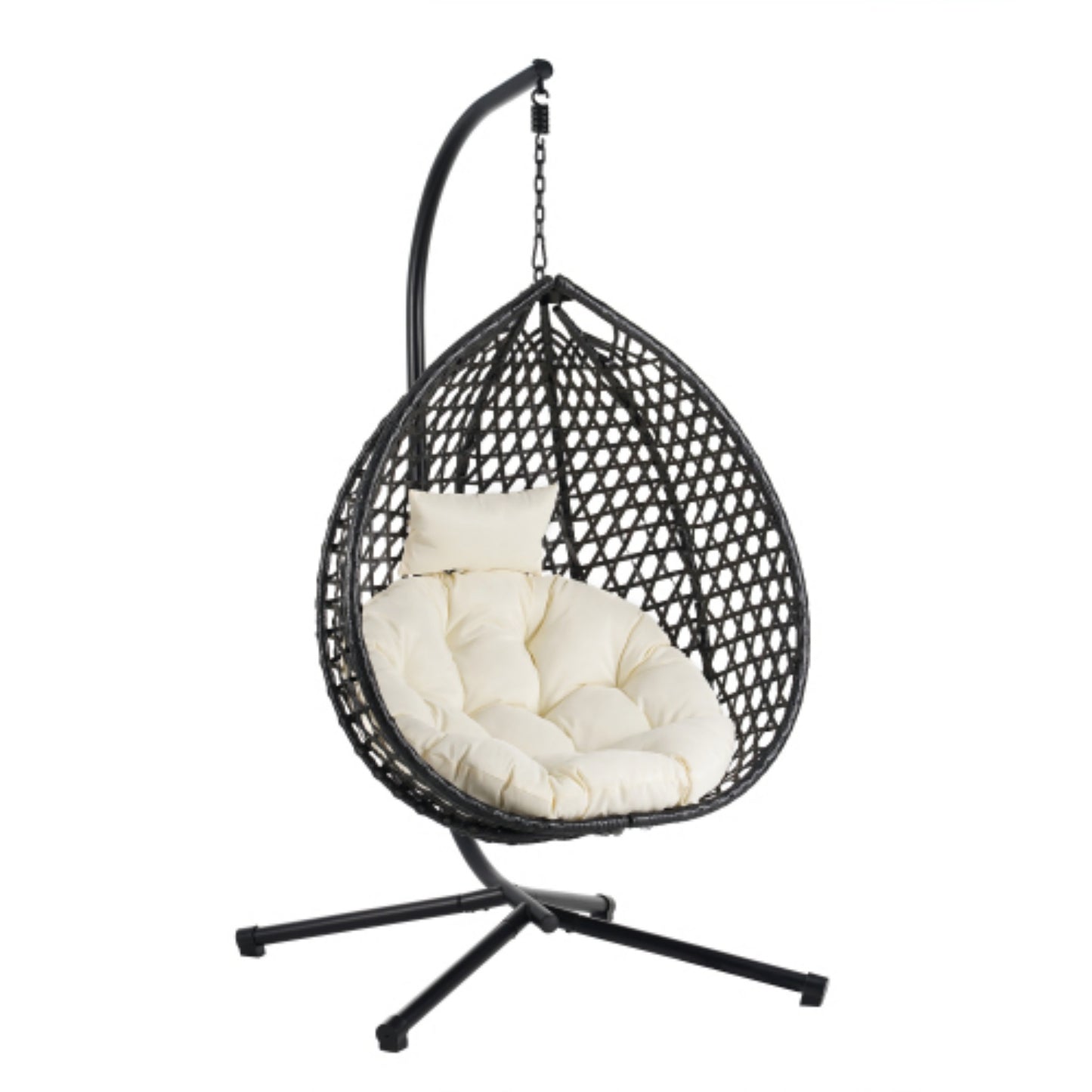 Egg Chair with Stand, Indoor/Outdoor Hanging Egg Chair with Removable & Washable Cushions, Hammock Rattan Swing Chair with 330 LBS Capacity for Bedroom, Balcony, Poolside, Garden, Backyard