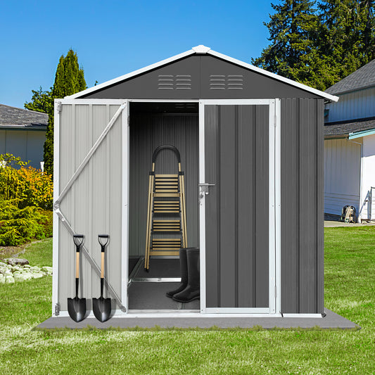 Shinpt 6' x 4' Outdoor Storage Shed, All Weather Metal Sheds with Metal Foundation & 2 Lockable Doors, Tool Shed for Garden, Backyard, Lawn, Dark Grey