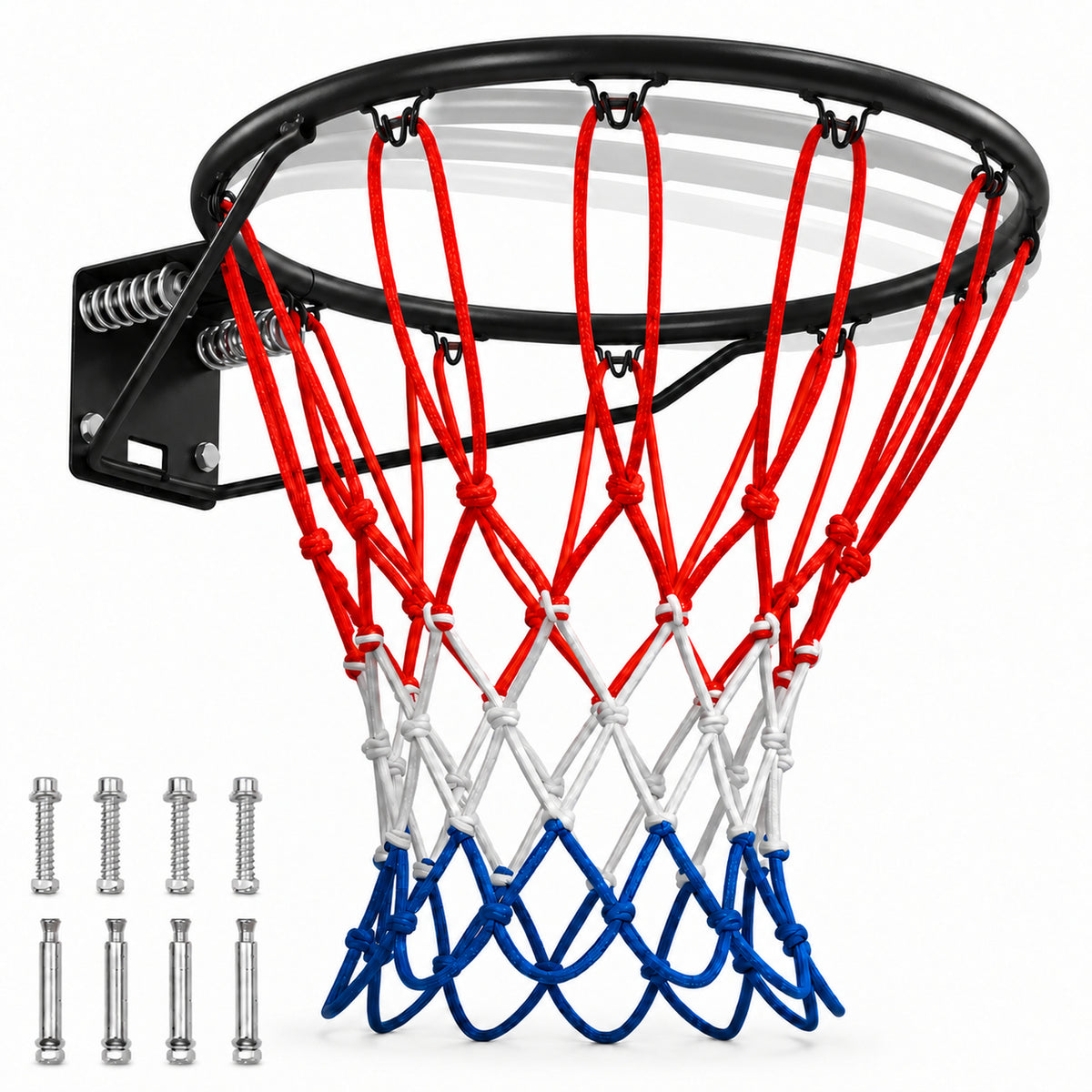 18" Steel Basketball Rim Replacement with Dual Springs, SHINPT Basketball Hoop Rim with Net and 12 Metal Hooks, Wall-Mount Rim for Indoor Outdoor