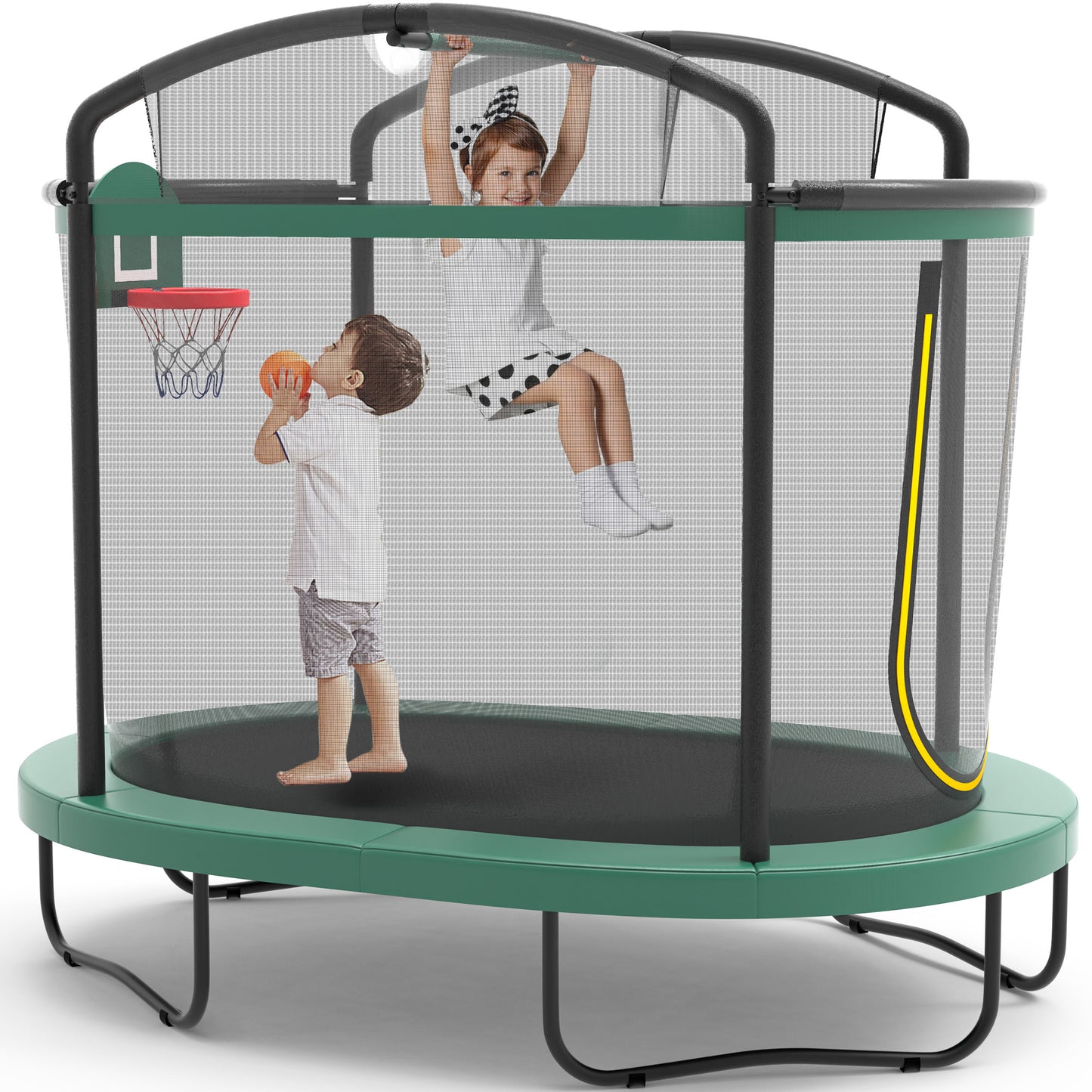 4×6FT Toddler Trampoline for Kids 3+, SHINPT Kids Trampoline with 770lbs Weight Capacity, Mini Trampoline Indoor/Outdoor, Small Trampoline for Kids with Adjustable Gymnastics Bar and Basketball Hoop