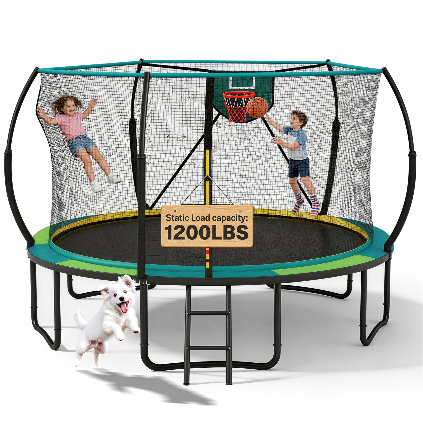 12FT Trampoline for Kids with No-gap Design, SHINPT Outdoor Trampoline with Basketball Hoop, 12FT Kids Trampoline with 1200LBS Capacity, Big Trampoline Outdoor for Backyard, Large Trampoline Outdoor