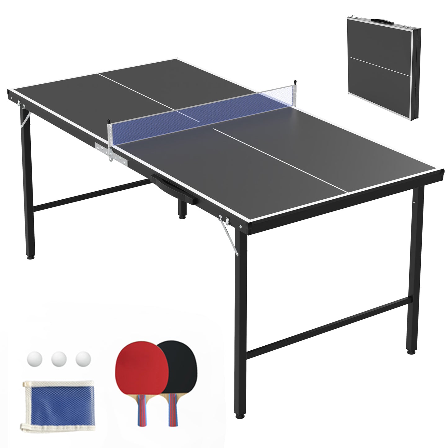 5FT Outdoor Ping Pong Table, SHINPT Table Tennis Table with Net and Paddles, 5ft Portable Ping Pong Table Set for Backyard, Patio, Basement, Waterproof Mini Ping Pong Table for Party/Family Games