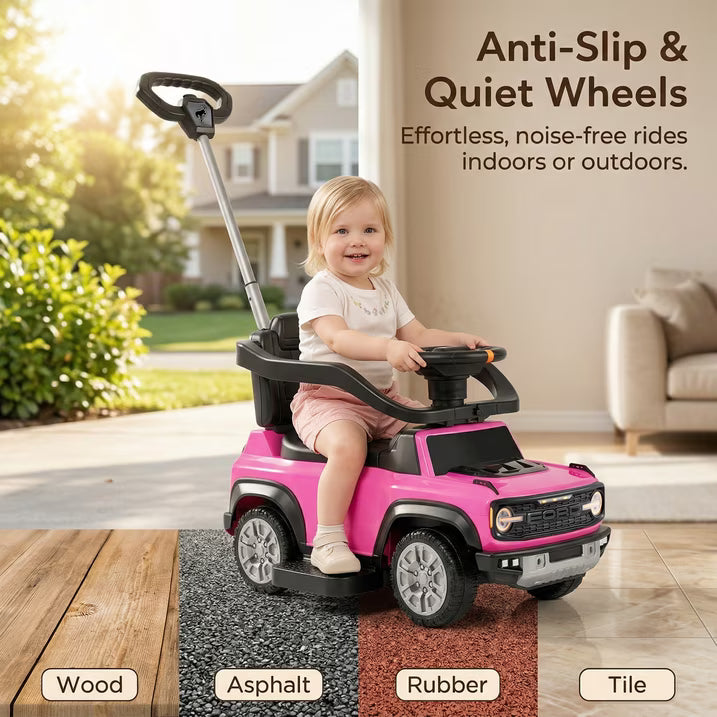 3 in 1 Push Car, Licensed Ford Bronco, SHINPT Toddler Push Car with Parent Control Handle, Safety Fence, Lights, Music & Storage, Ride on Toy for Toddlers 18-36 Months, Pink