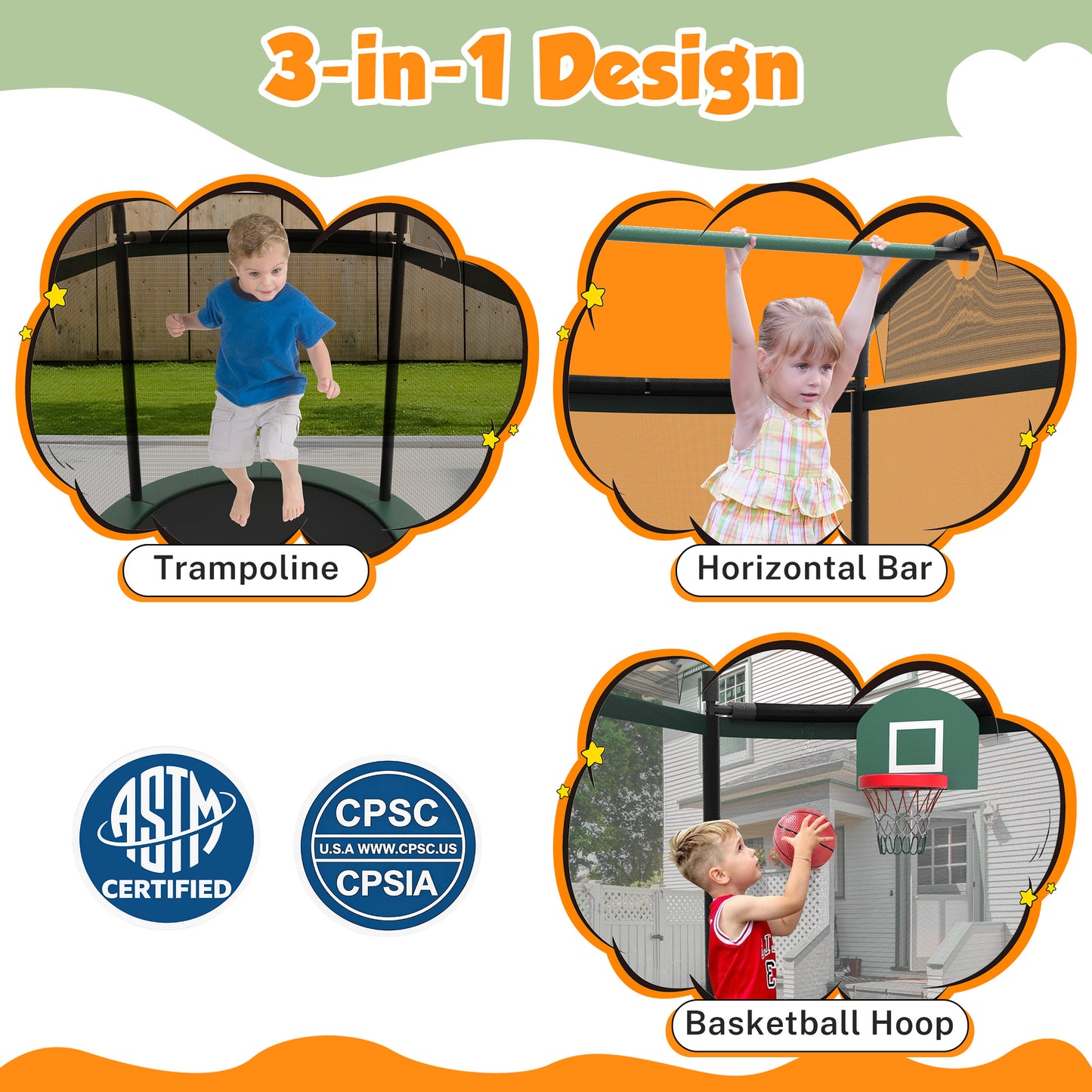 4×6FT Toddler Trampoline for Kids 3+, SHINPT Kids Trampoline with 770lbs Weight Capacity, Mini Trampoline Indoor/Outdoor, Small Trampoline for Kids with Adjustable Gymnastics Bar and Basketball Hoop