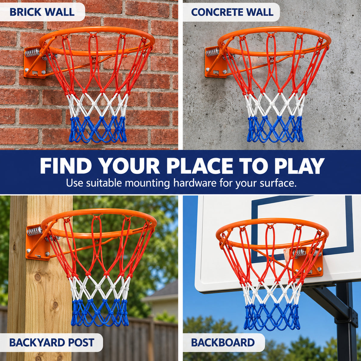 18" Steel Basketball Rim Replacement with Dual Springs, SHINPT Basketball Hoop Rim with Net and 12 Metal Hooks, Wall-Mount Rim for Indoor Outdoor