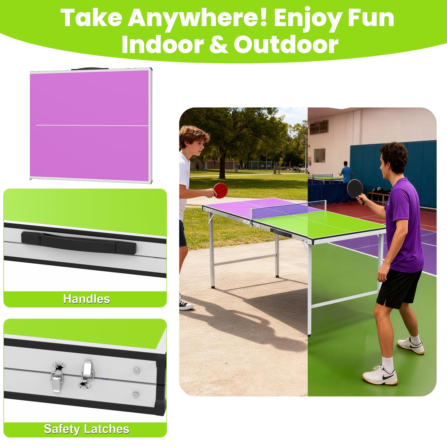5FT Outdoor Ping Pong Table, SHINPT Table Tennis Table with Net and Paddles, 5ft Portable Ping Pong Table Set for Backyard, Patio, Basement, Waterproof Mini Ping Pong Table for Party/Family Games