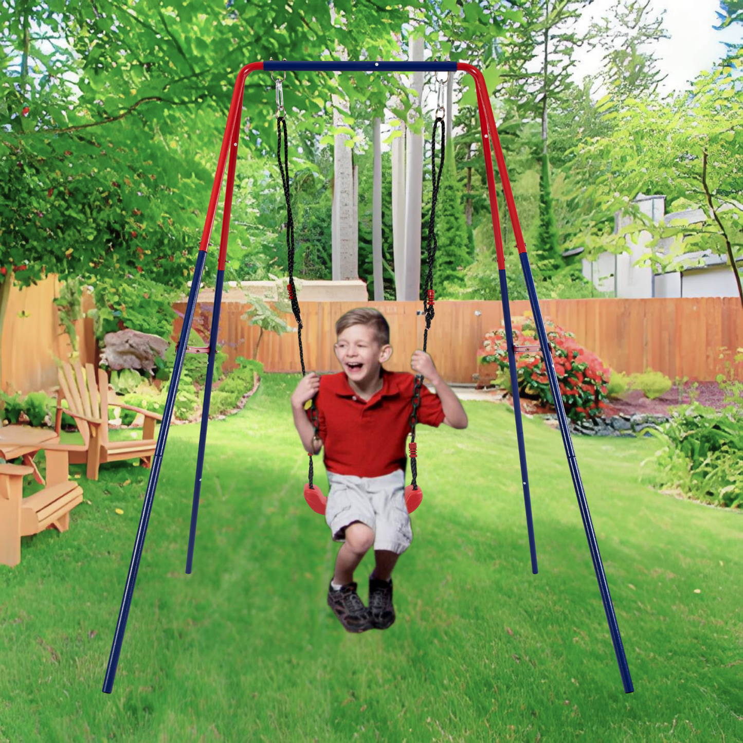 Kids Swing Sets for Backyard, SHINPT Toddler Swing Set with Safe Belt, A-Frame Metal Swing Stand with 110 Lbs Capacity, Small Swing Sets for Playground, Garden, Indoor/Outdoor, Easy to Assemble