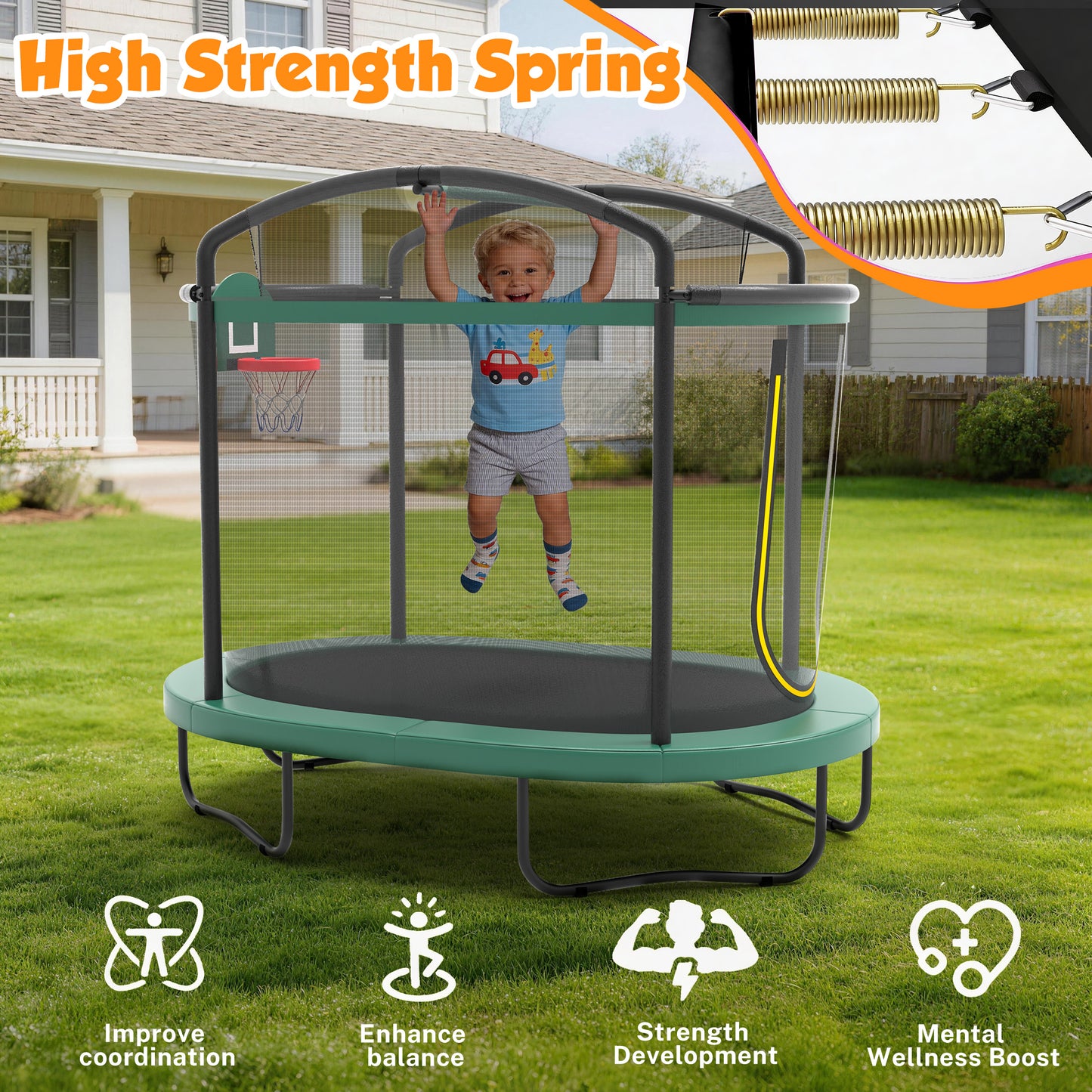 4×6FT Toddler Trampoline for Kids 3+, SHINPT Kids Trampoline with 770lbs Weight Capacity, Mini Trampoline Indoor/Outdoor, Small Trampoline for Kids with Adjustable Gymnastics Bar and Basketball Hoop