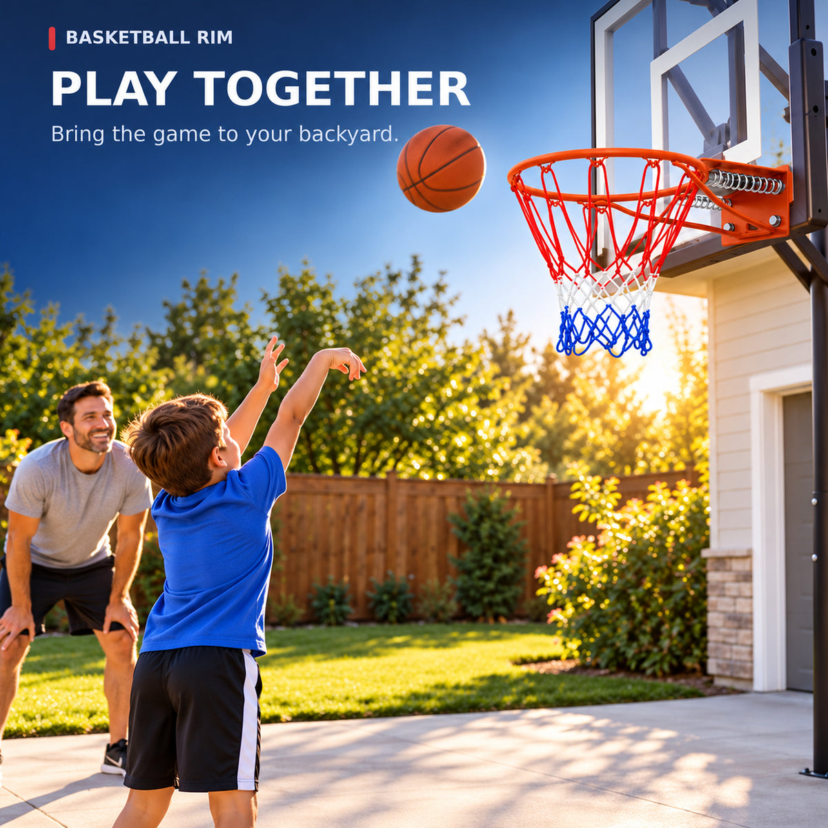 18" Steel Basketball Rim Replacement with Dual Springs, SHINPT Basketball Hoop Rim with Net and 12 Metal Hooks, Wall-Mount Rim for Indoor Outdoor