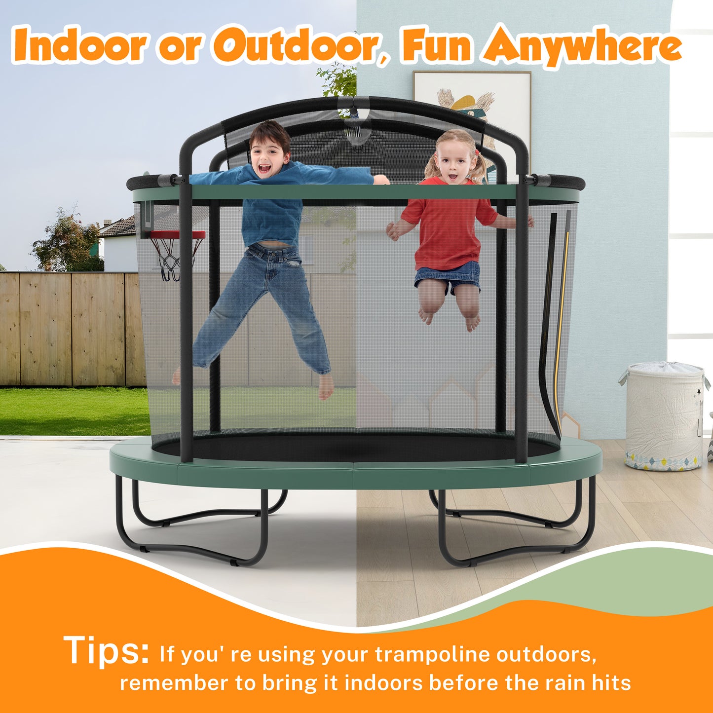 4×6FT Toddler Trampoline for Kids 3+, SHINPT Kids Trampoline with 770lbs Weight Capacity, Mini Trampoline Indoor/Outdoor, Small Trampoline for Kids with Adjustable Gymnastics Bar and Basketball Hoop