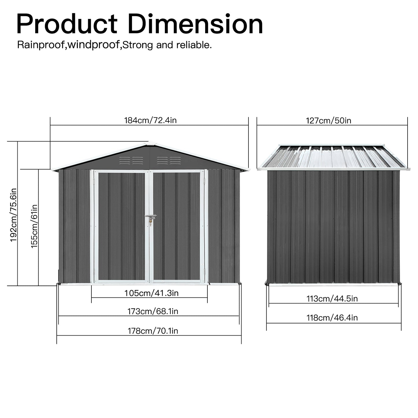 Shinpt 6' x 4' Outdoor Storage Shed, All Weather Metal Sheds with Metal Foundation & 2 Lockable Doors, Tool Shed for Garden, Backyard, Lawn, Dark Grey