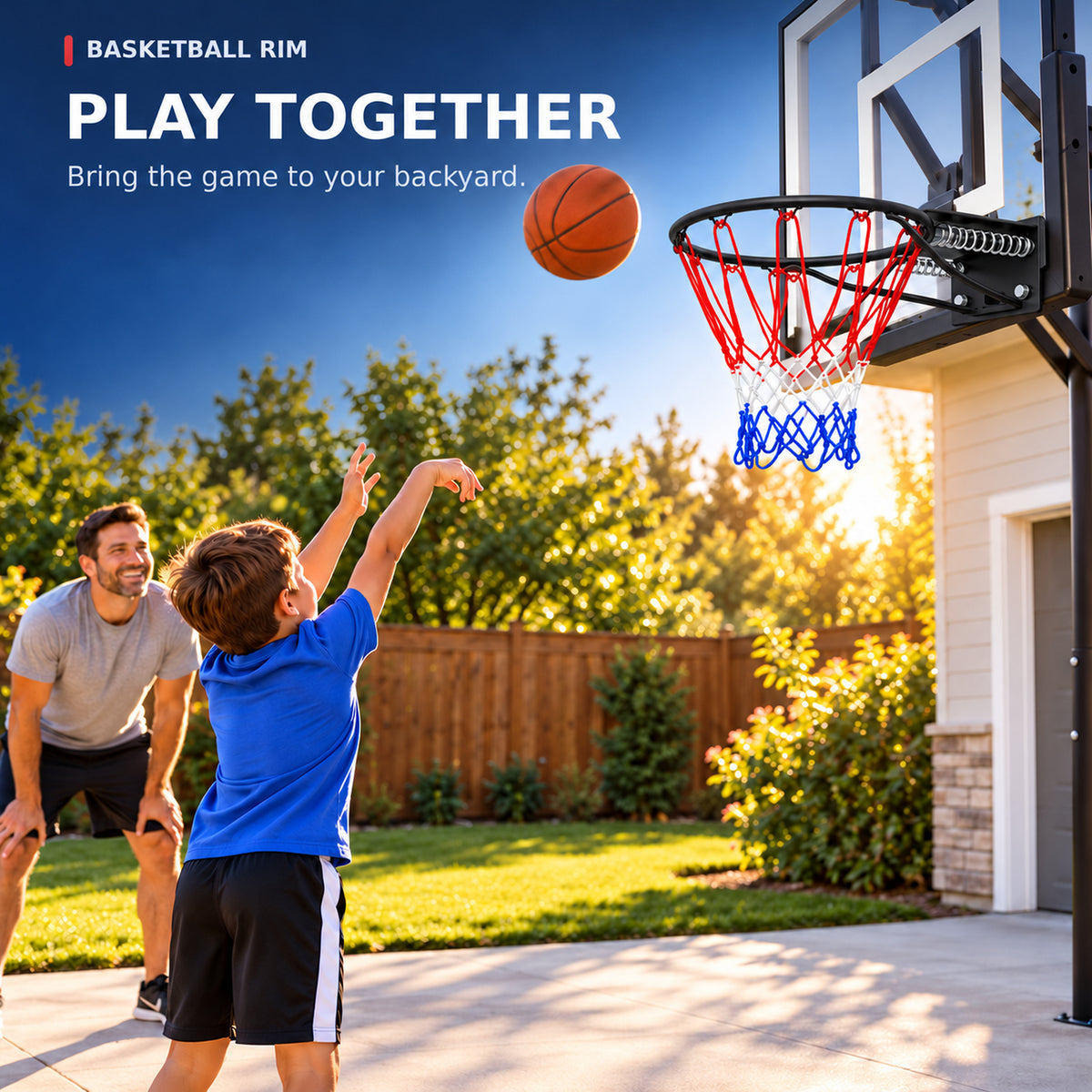 18" Steel Basketball Rim Replacement with Dual Springs, SHINPT Basketball Hoop Rim with Net and 12 Metal Hooks, Wall-Mount Rim for Indoor Outdoor