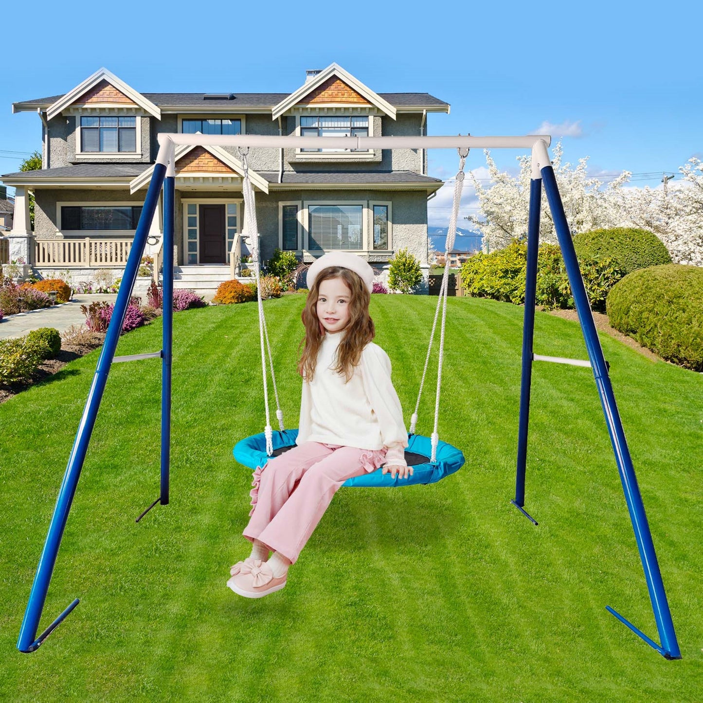 Saucer Swing Set for Kids Outdoor, SHINPT 400lbs Swing Set with Heavy Duty Metal Swing Stand, 40" Toddler Swing for Playground, Backyard, Outdoor Kids Play Equipment with Rust-Resistant Material