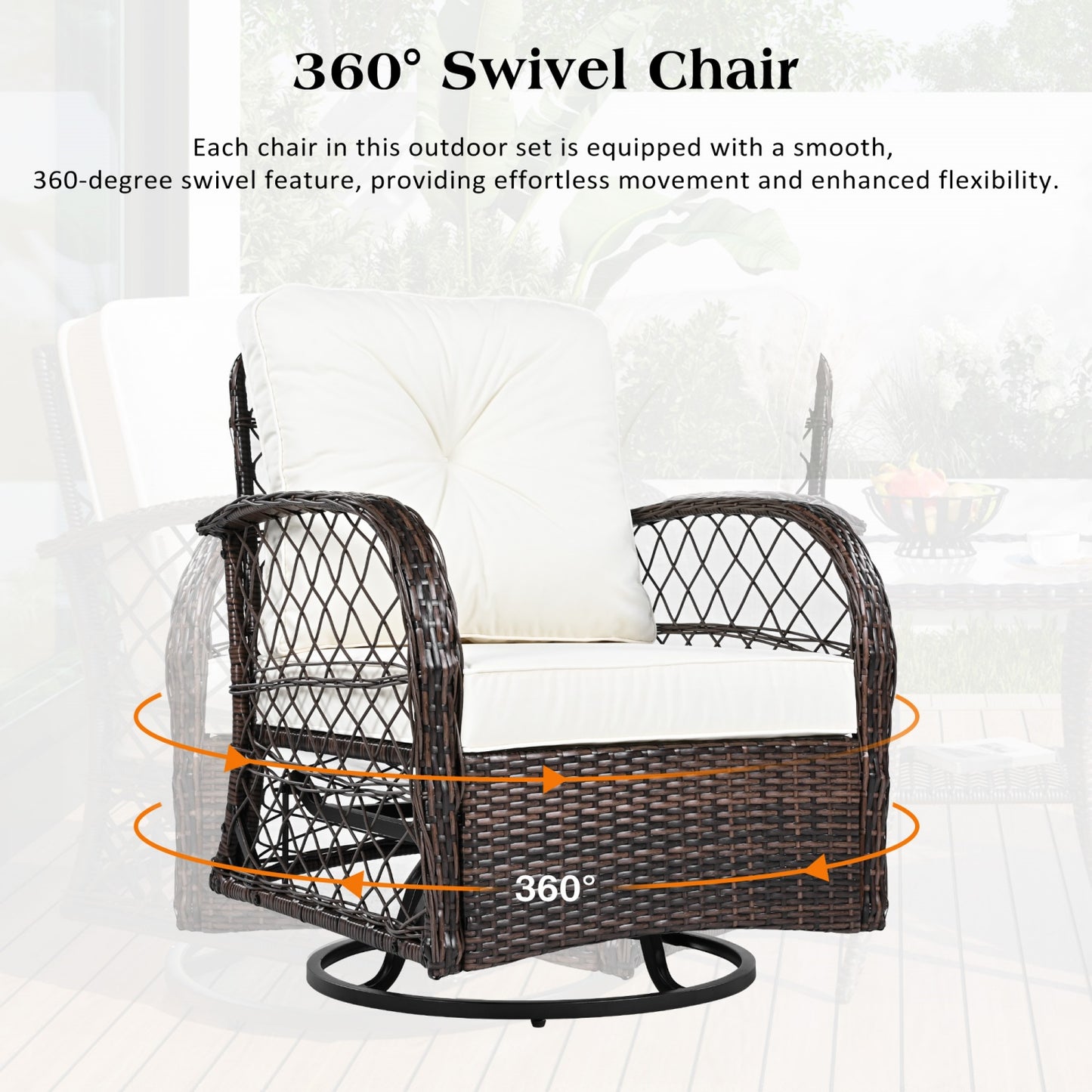 Outdoor Rocking Chair Set of 2, SHINPT All Weather Wicker Patio Furniture Set with Premium Fabric Cushions, Front Porch furniture Set with Table Set for Balcony, Deck, Yard, Natural/Brown