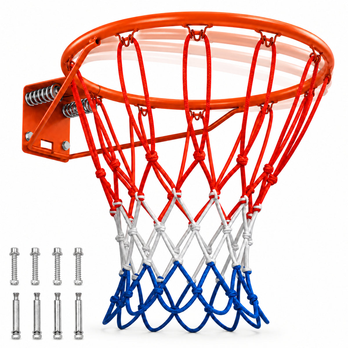 18" Steel Basketball Rim Replacement with Dual Springs, SHINPT Basketball Hoop Rim with Net and 12 Metal Hooks, Wall-Mount Rim for Indoor Outdoor