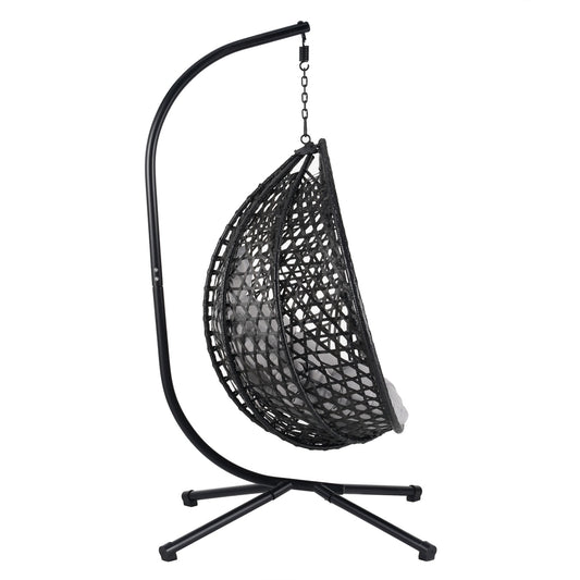 Egg Chair with Stand, Indoor/Outdoor Hanging Egg Chair with Removable & Washable Cushions, Hammock Rattan Swing Chair with 330 LBS Capacity for Bedroom, Balcony, Poolside, Garden, Backyard