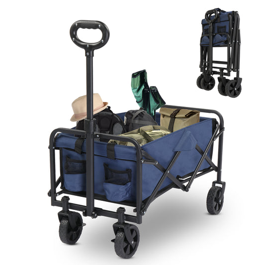 SHINPT Wagon Cart with Wheels Foldable, Folding Wagons Carts with Silent Universal Wheels, Large Grocery Cart On Wheels, Heavy Duty Utility for Shopping Beach Sports Fishing Camping, Grey