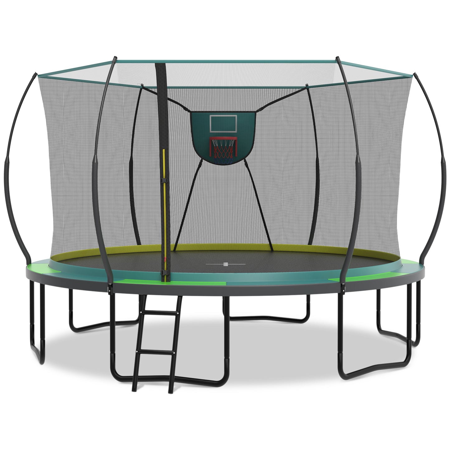 BTMWAY 14ft Trampoline Outdoor, big trampoline with 360° Safety Net, Heavy Duty Trampoline for Kids and Adults, Kids Trampoline with 6 Curved Poles, Play Ground Outdoor, In Ground Trampoline