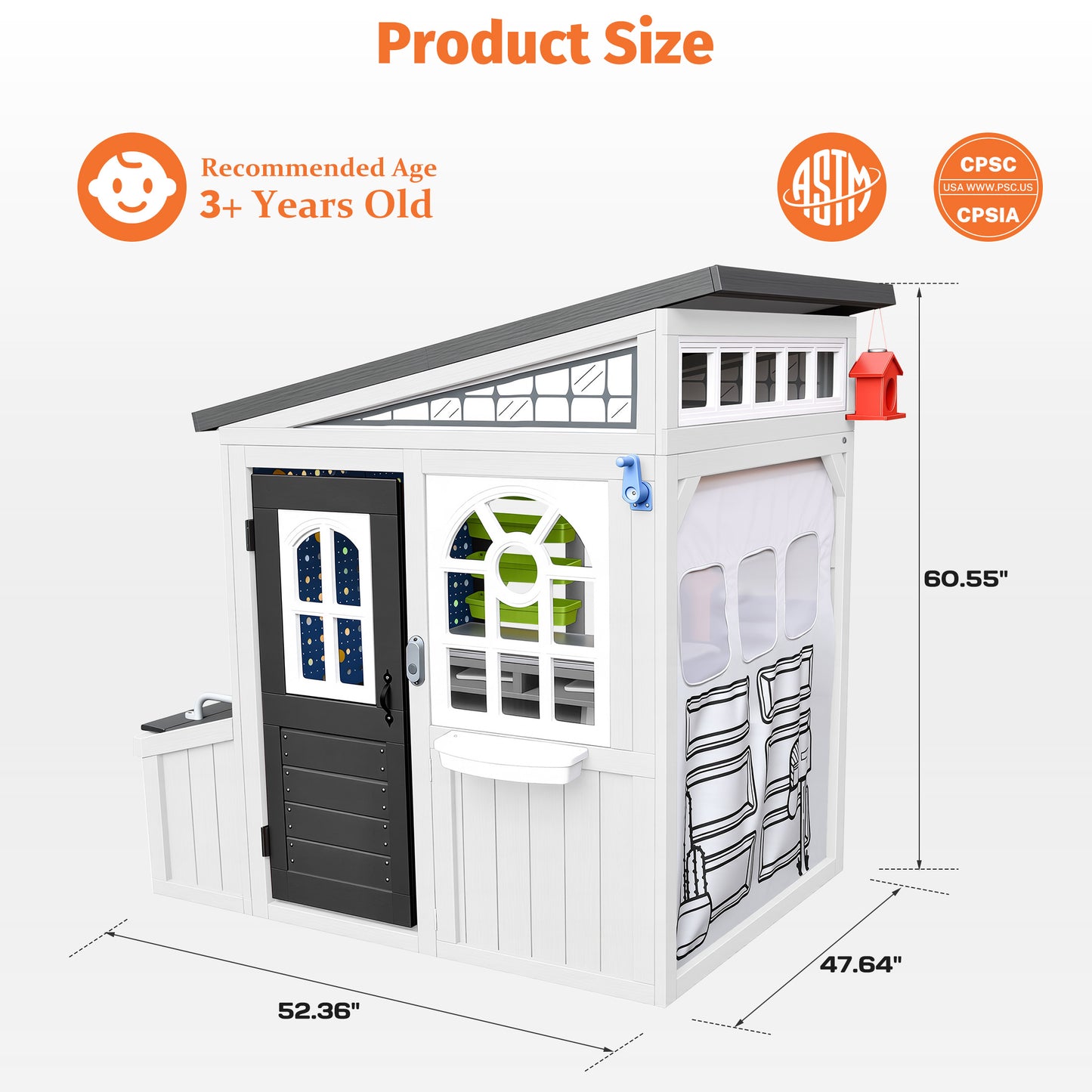 Outdoor Play House for Kids, SHINPT Kids Playhouse Outdoor with Simulation Tools, Wooden Play House for Toddlers 3+, Kids Playground for Backyard, Patio, Garden, Outdoor Playhouse for Birthday Gift