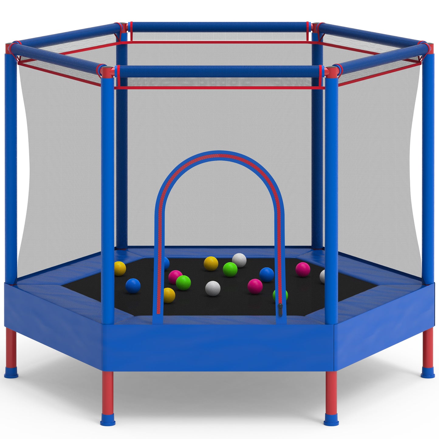 55" Toddler Trampoline with Enclosure Net & Ocean Balls, SHINPT Kids Trampoline for Toddlers Ages 3+, Indoor Trampoline with No Gap Design, Small Trampoline for Kids Room, Living Room, Ideal Gift