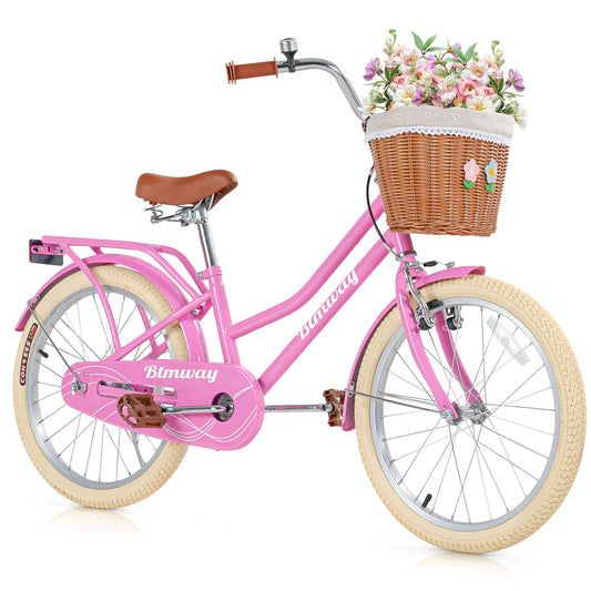 20in Kids Bike for Girls and Boys, SHINPT Girls Bike with Basket, 20 inch Bike for Kids 7+, Kids Bicycle with Single Speed, Bicycle for Kids with Rear Seat for Birthday Gift, Blue or Pink