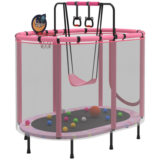 60" Trampoline for Kids Age3-12 with Basketball Hoop, SHINPT Recreational Trampolines with Safety Enclosure Net, Mini Outdoor Trampoline with Swing, Easy Assembly, Outdoor, Indoor