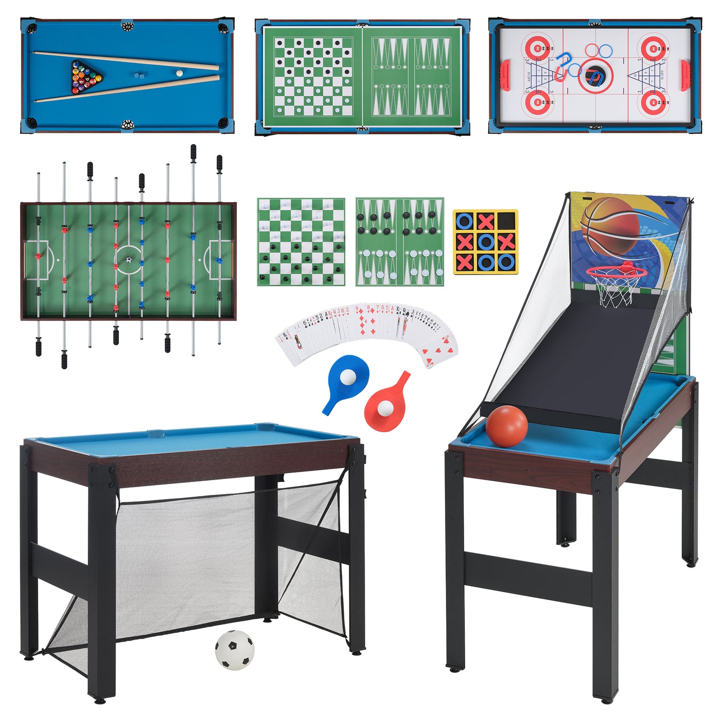 SHINPT 16-in-1 Multi-Game Table for Kids & Adults, 48" Compact Combo Game Set with Foosball, Billiards, Ping Pong, Air Hockey – Perfect for Game Room, Backyard & Family Gatherings