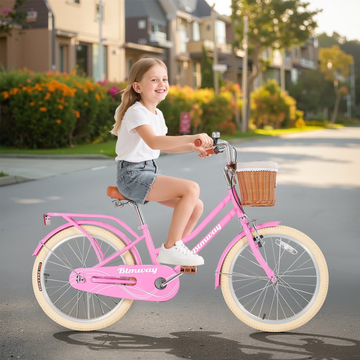 20in Kids Bike for Girls and Boys, SHINPT Girls Bike with Basket, 20 inch Bike for Kids 7+, Kids Bicycle with Single Speed, Bicycle for Kids with Rear Seat for Birthday Gift, Blue or Pink