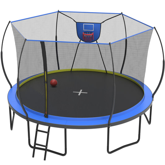12FT Trampoline Outdoor with No-gap Design, SHINPT Trampoline for Kids Indoor, Outdoor Play Equipment with Basketball Hoop, Toddler Trampoline with Enclosure Net, Recreational Trampoline for Gift