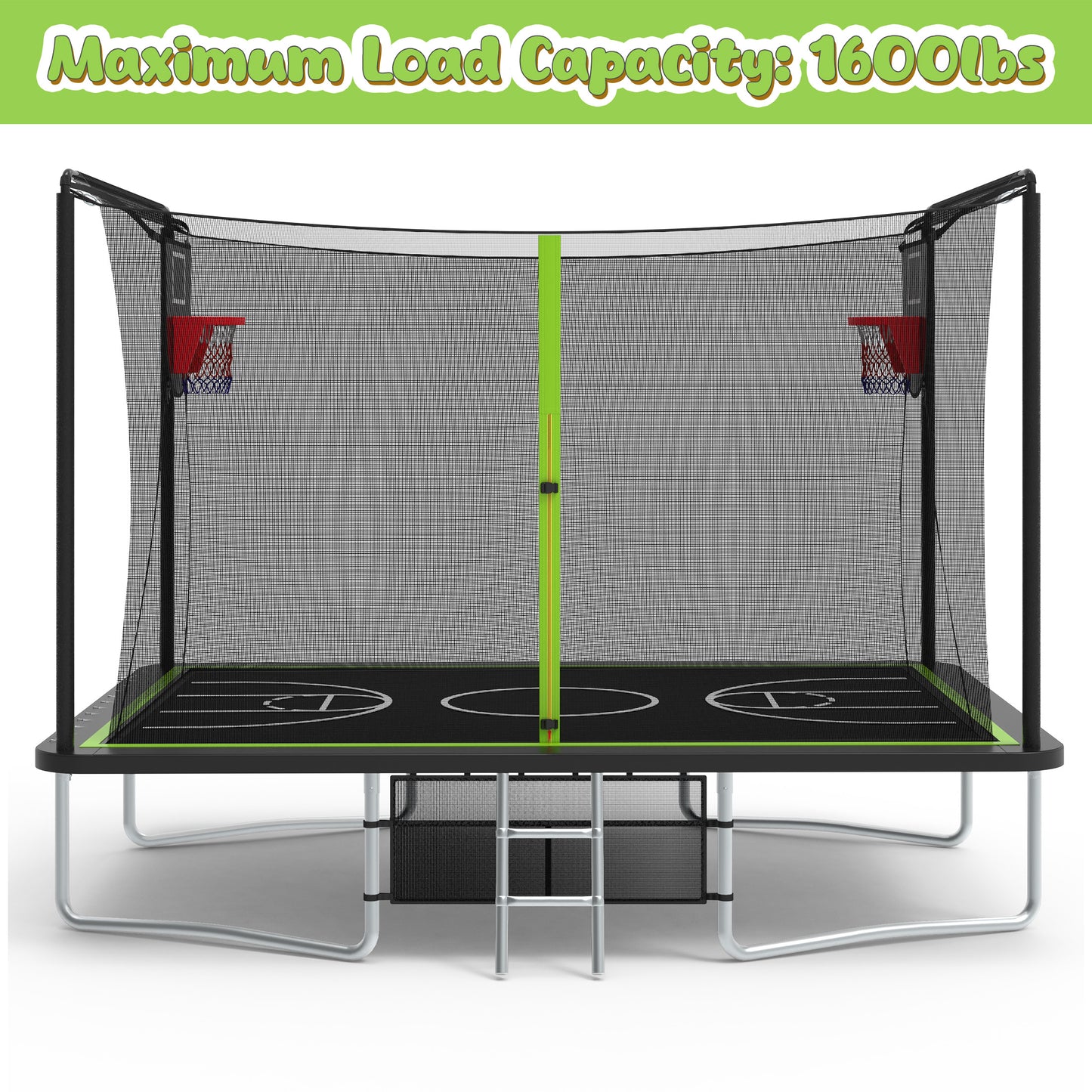 SHINPT 8 ×12 ft Rectangle Trampoline for Kids and Adult, Rectangular trampoline with 2 Basketball Hoops, Outdoor Big Trampoline with 360 Degree Safety Net, Square Trampoline with 4 W-Legs