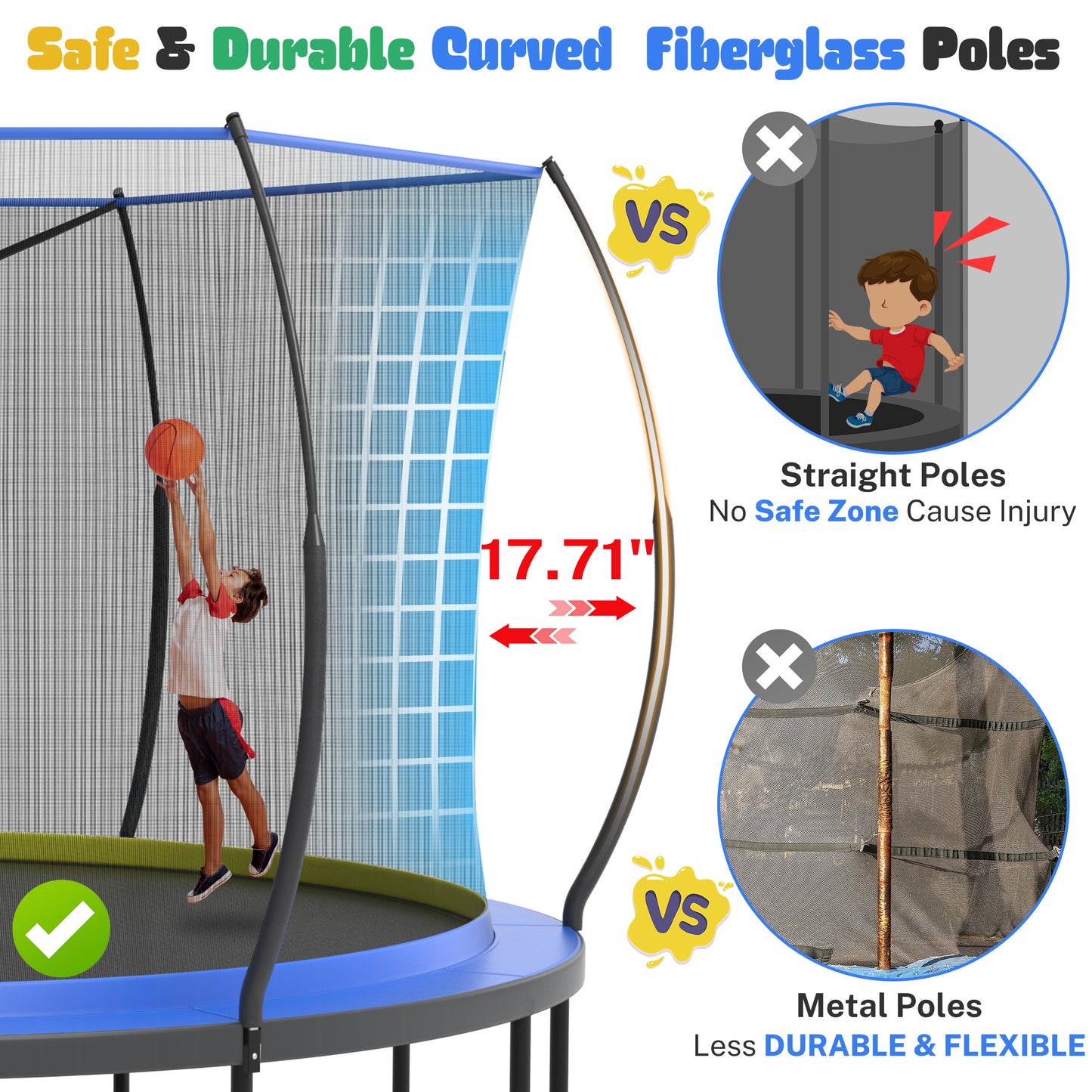 14FT Trampoline for Kids with Basketball Hoop, SHINPT Toddler Trampoline for Backyard, Patio, Indoor Trampoline with Enclosure Net, Adult Trampoline with No-gap Design, Outside Toy for Kids for Gift